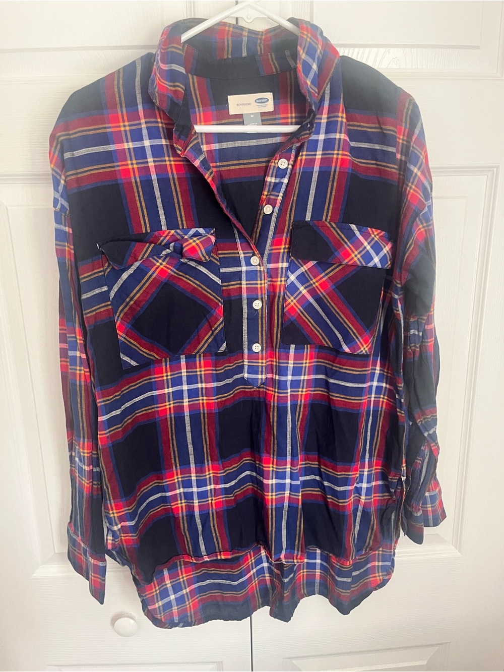 Old Navy Boyfriend Plaid Button-Up Shirt - Blue, Red & Yellow